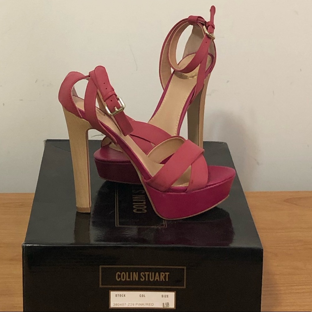 Colin Stuart Platform Sandals, Pink/Red, Size 8.5